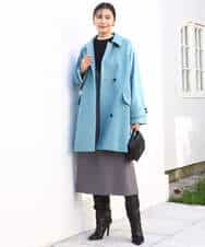 FKUAD50400 MK MICHEL KLEIN(MK ミッシェルクラン) SUPER100sウール スタンドカラーミドルコート ブルーグリーン