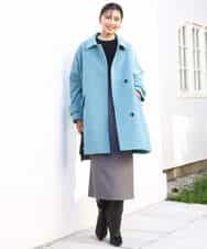 FKUAD50400 MK MICHEL KLEIN(MK ミッシェルクラン) SUPER100sウール スタンドカラーミドルコート ブルーグリーン