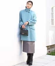 FKUAD50400 MK MICHEL KLEIN(MK ミッシェルクラン) SUPER100sウール スタンドカラーミドルコート ブルーグリーン