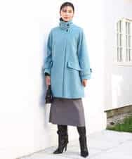 FKUAD50400 MK MICHEL KLEIN(MK ミッシェルクラン) SUPER100sウール スタンドカラーミドルコート ブルーグリーン