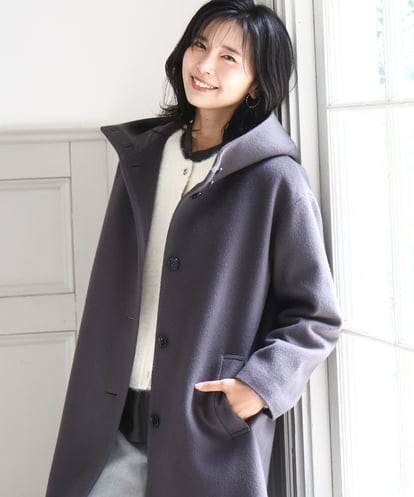 FKUAD52380 MK MICHEL KLEIN SUPER100'sウール フーデットミドルコート