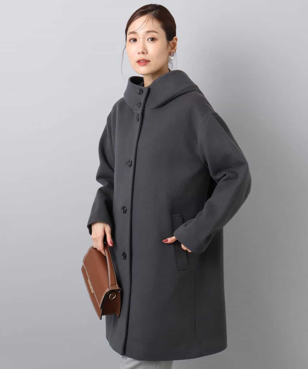 FKUAD52380 MK MICHEL KLEIN(MK ミッシェルクラン) SUPER100'sウール フーデットミドルコート ライトグレー