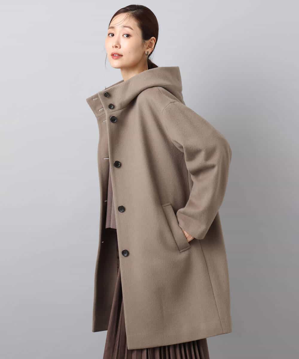 FKUAD52380 MK MICHEL KLEIN(MK ミッシェルクラン) SUPER100'sウール フーデットミドルコート ライトグレー