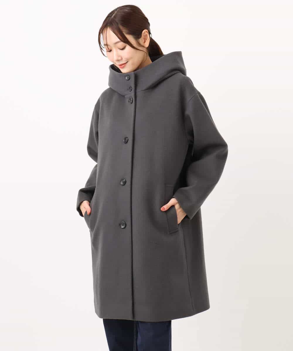 FKUAD52380 MK MICHEL KLEIN(MK ミッシェルクラン) SUPER100'sウール フーデットミドルコート ライトグレー