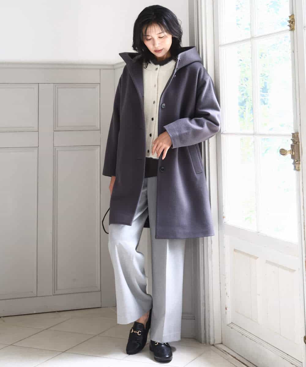 FKUAD52380 MK MICHEL KLEIN(MK ミッシェルクラン) SUPER100sウール フーデットミドルコート ライトグレー