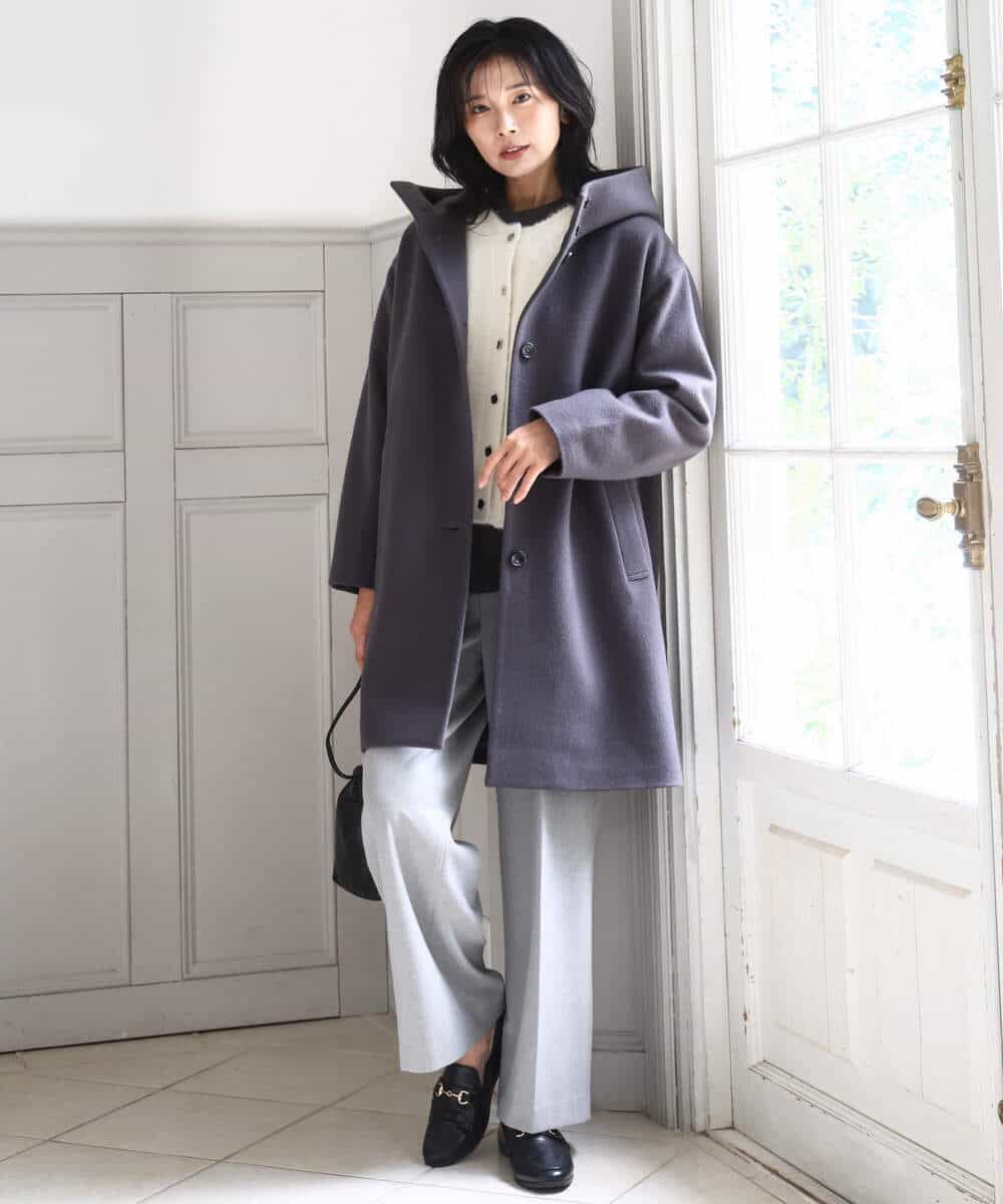 FKUAD52380 MK MICHEL KLEIN(MK ミッシェルクラン) SUPER100sウール フーデットミドルコート ライトグレー