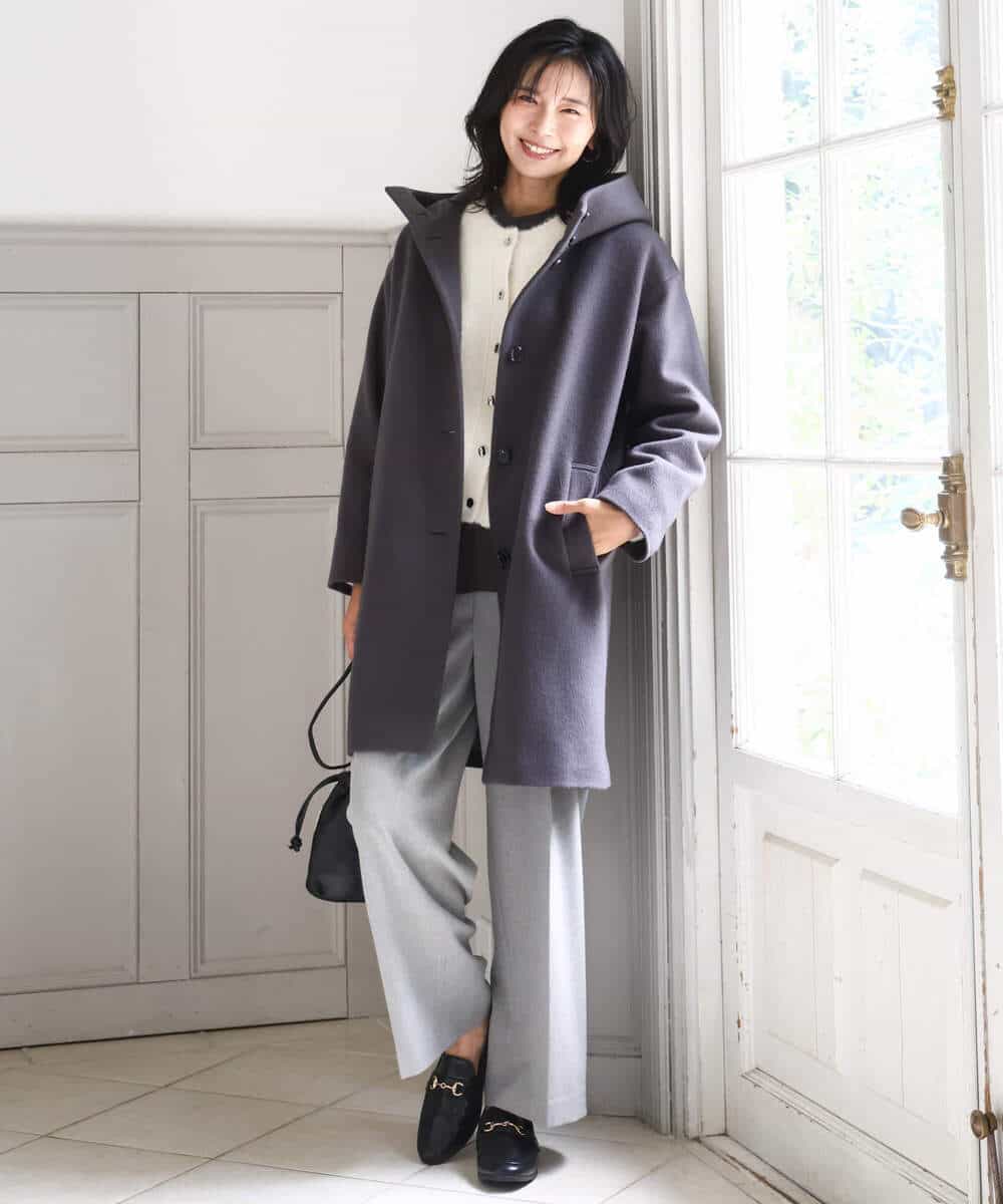 FKUAD52380 MK MICHEL KLEIN(MK ミッシェルクラン) SUPER100sウール フーデットミドルコート ライトグレー