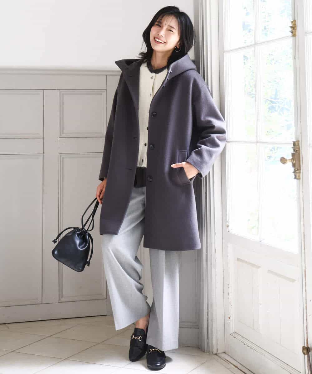 FKUAD52380 MK MICHEL KLEIN(MK ミッシェルクラン) SUPER100sウール フーデットミドルコート ライトグレー