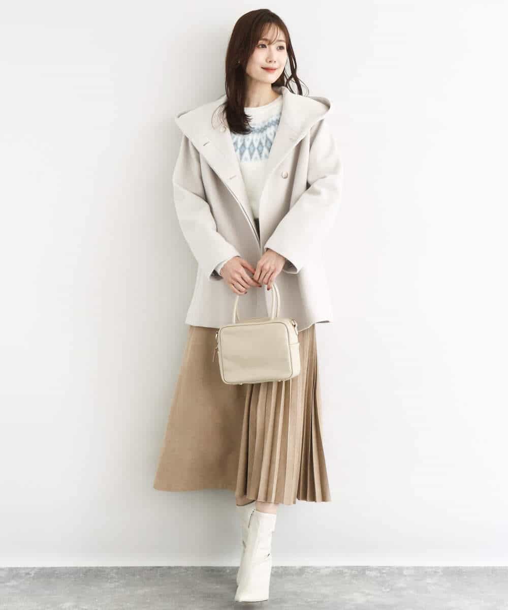 FKUAD55360 MK MICHEL KLEIN(MK ミッシェルクラン) エアリアルウール ミドル丈フーデットコート ブルー