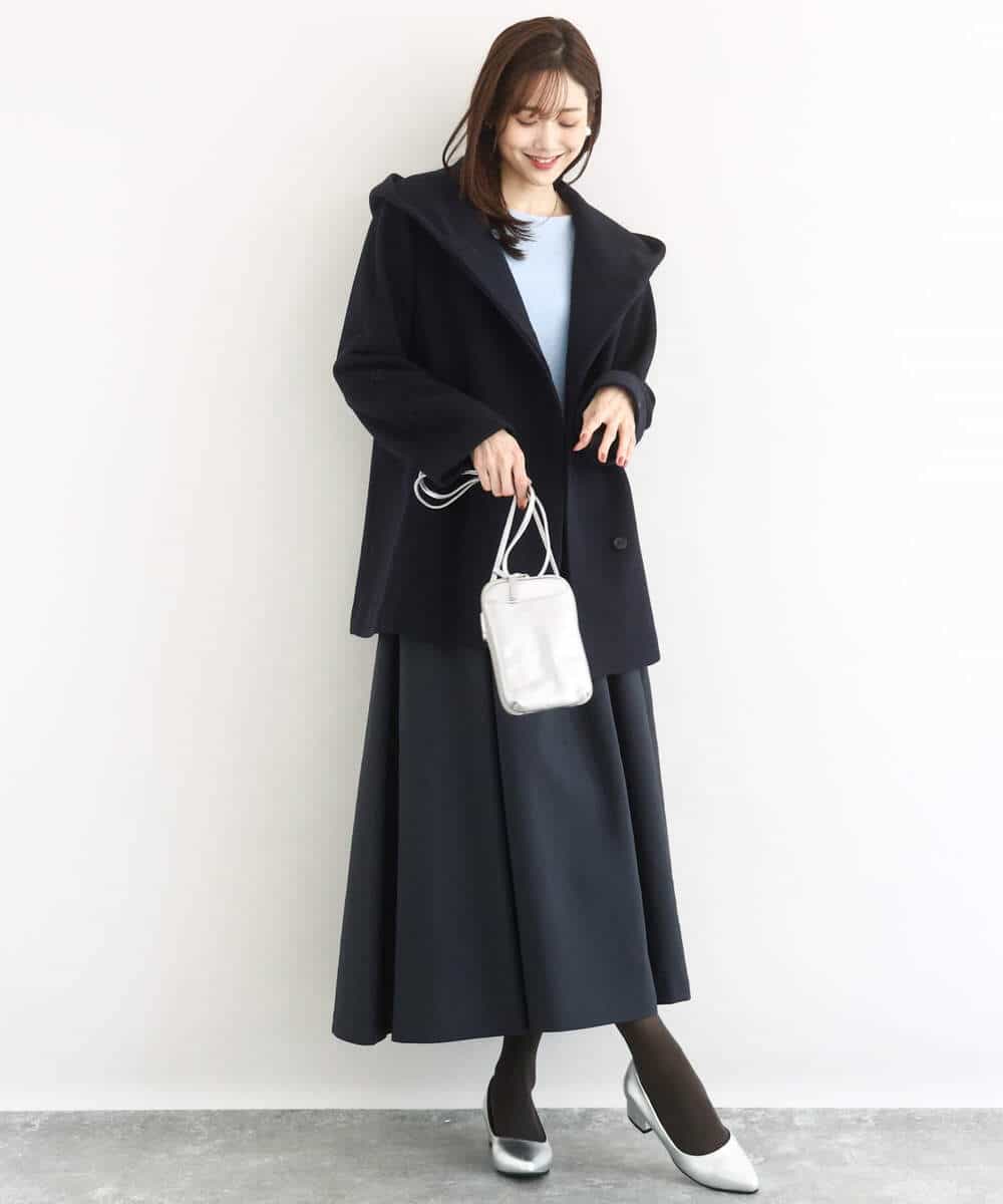 FKUAD55360 MK MICHEL KLEIN(MK ミッシェルクラン) エアリアルウール ミドル丈フーデットコート ブルー