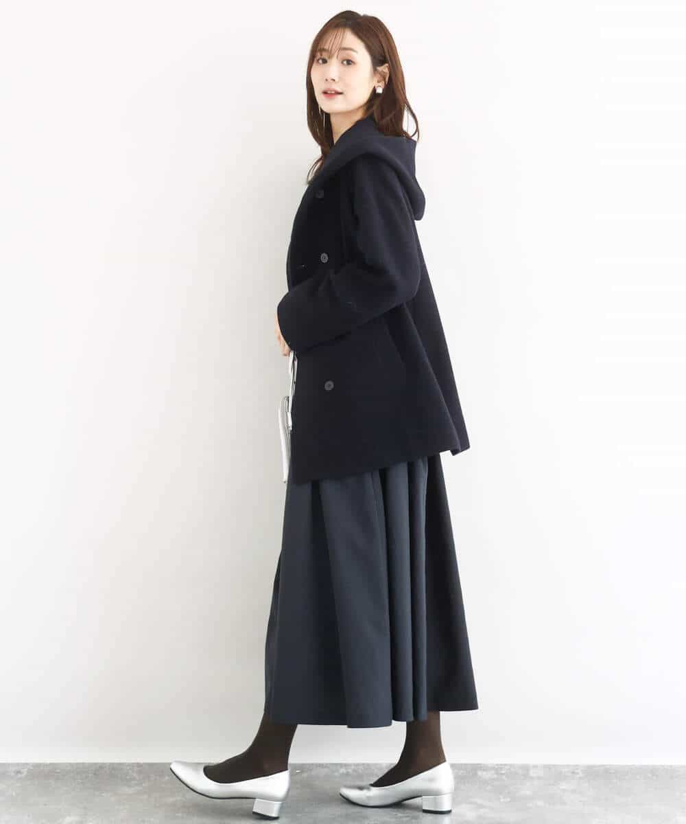 FKUAD55360 MK MICHEL KLEIN(MK ミッシェルクラン) エアリアルウール ミドル丈フーデットコート ブルー