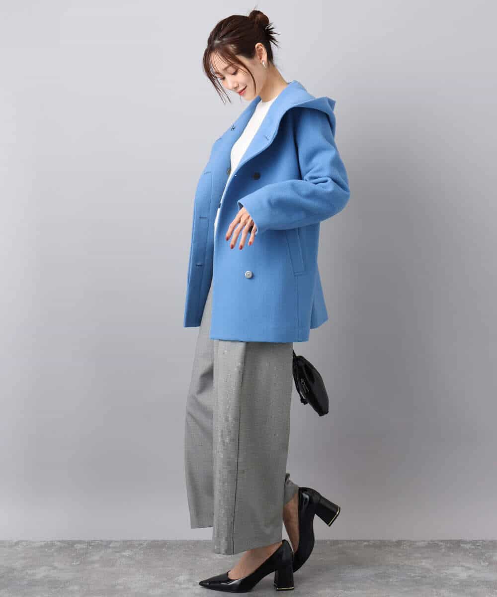 FKUAD55360 MK MICHEL KLEIN(MK ミッシェルクラン) エアリアルウール ミドル丈フーデットコート ブルー