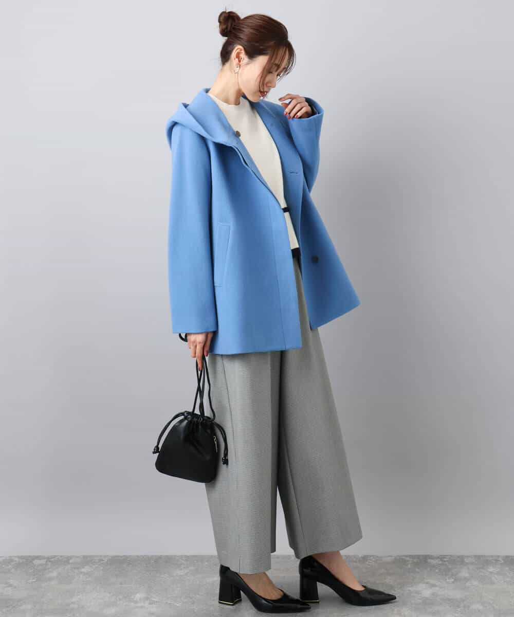 FKUAD55360 MK MICHEL KLEIN(MK ミッシェルクラン) エアリアルウール ミドル丈フーデットコート ブルー
