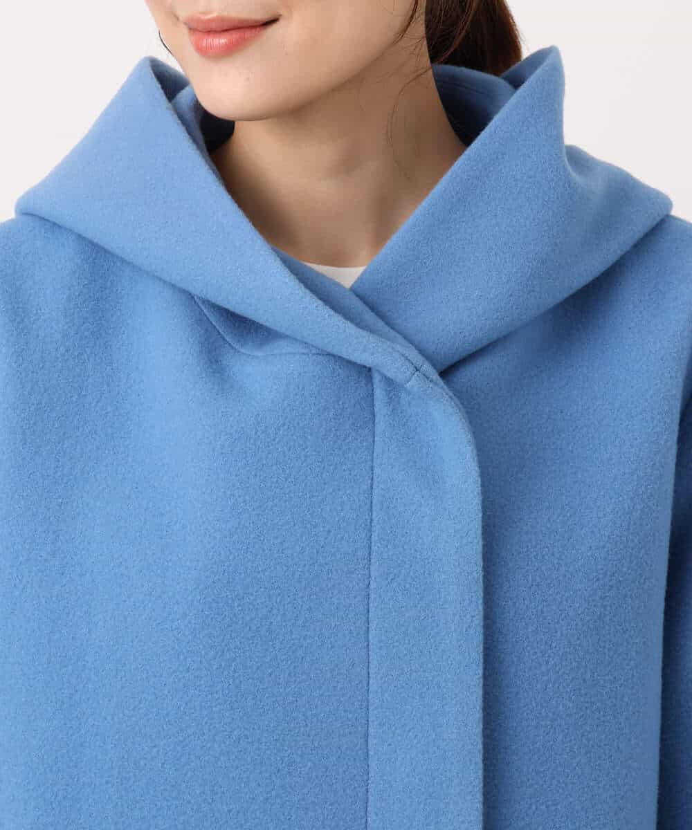 FKUAD55360 MK MICHEL KLEIN(MK ミッシェルクラン) エアリアルウール ミドル丈フーデットコート ブルー