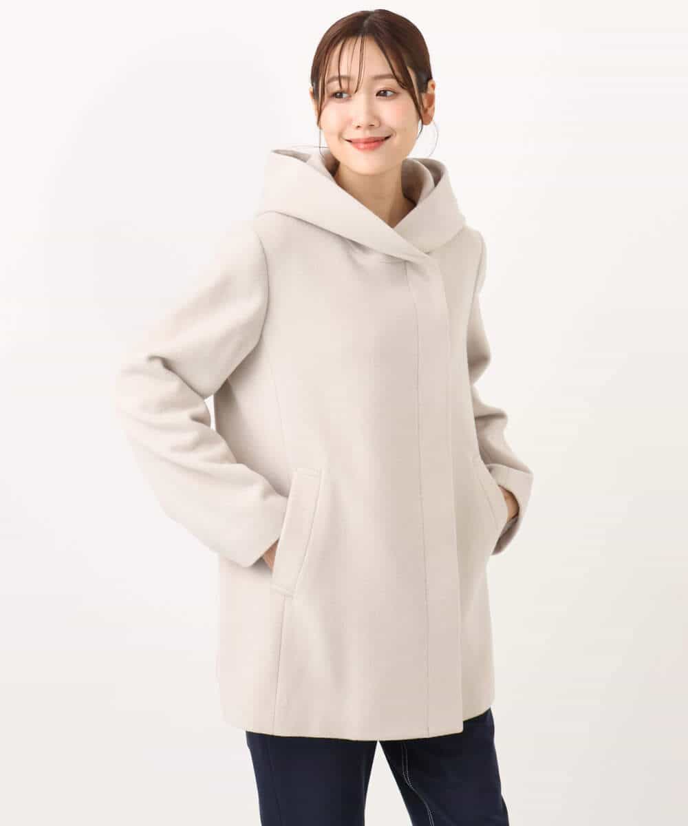 FKUAD55360 MK MICHEL KLEIN(MK ミッシェルクラン) エアリアルウール ミドル丈フーデットコート ブルー