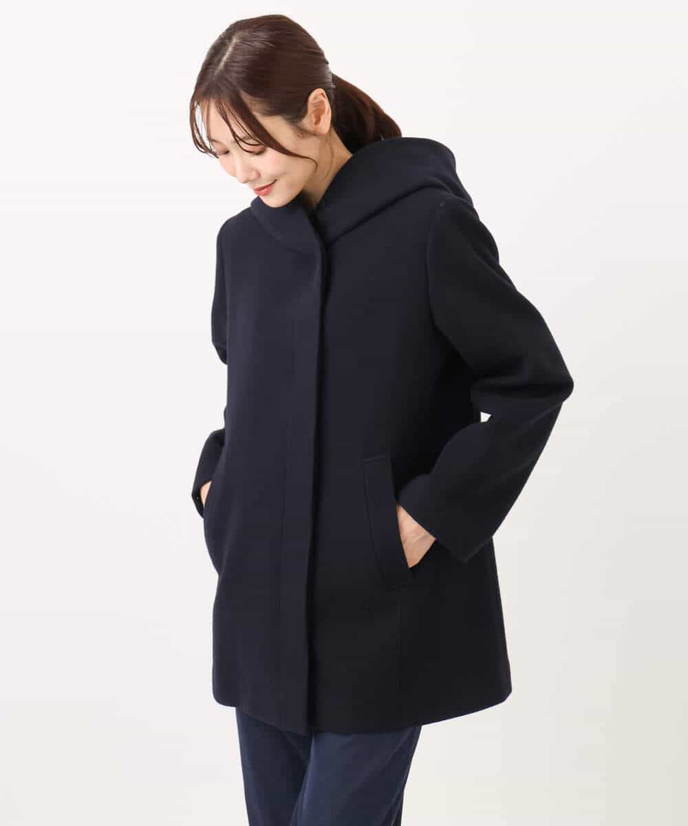 FKUAD55360 MK MICHEL KLEIN(MK ミッシェルクラン) エアリアルウール ミドル丈フーデットコート ブルー
