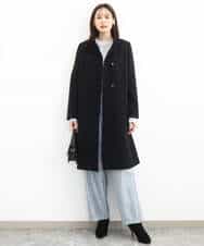 FKUAD58380 MK MICHEL KLEIN(MK ミッシェルクラン) SUPER100sウール スタンドカラーロングコート ブラック