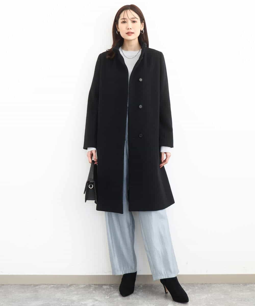 FKUAD58380 MK MICHEL KLEIN(MK ミッシェルクラン) SUPER100sウール スタンドカラーロングコート ブラック