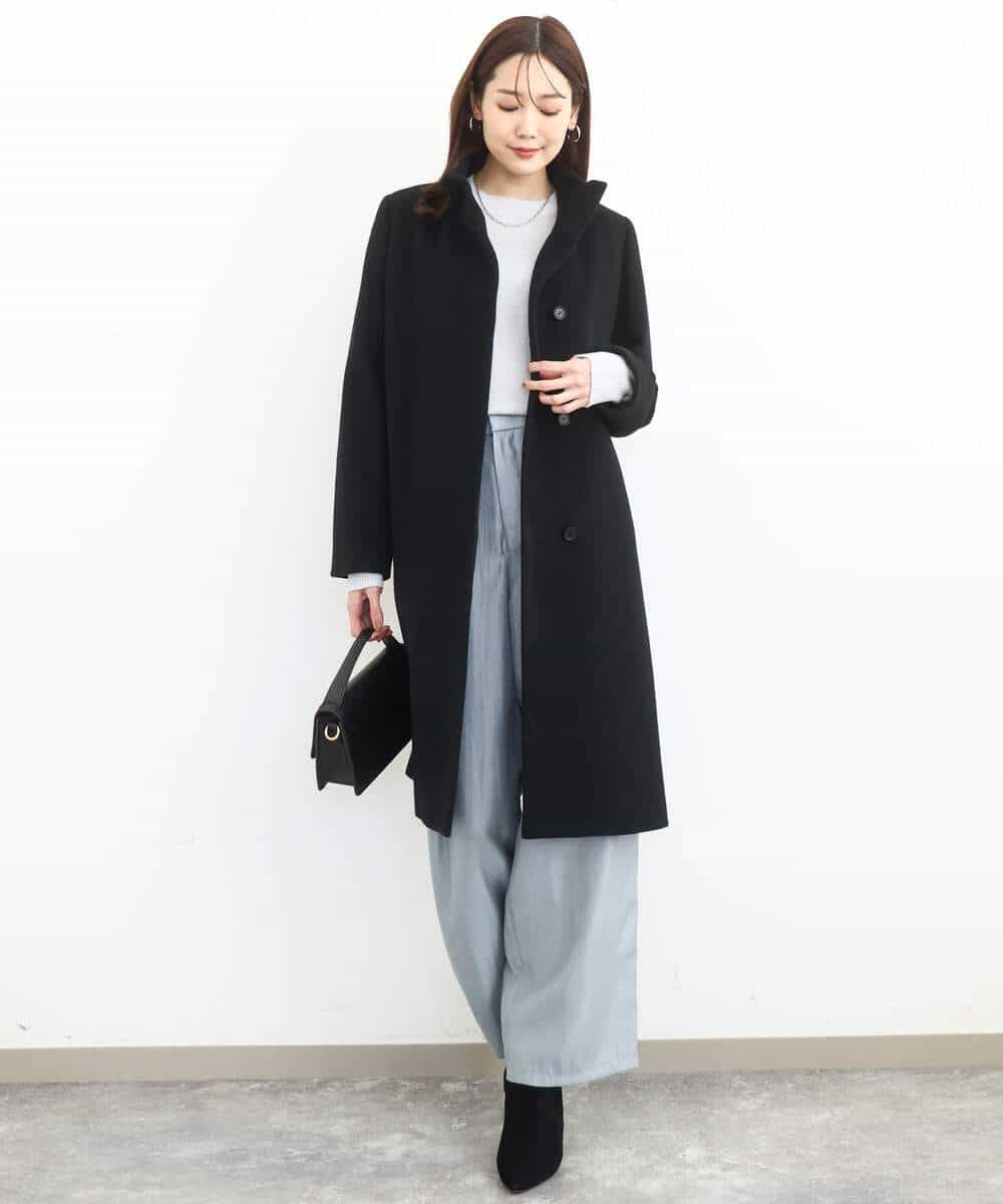 FKUAD58380 MK MICHEL KLEIN(MK ミッシェルクラン) SUPER100sウール スタンドカラーロングコート ブラック