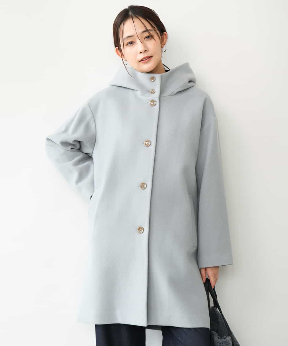 FKUAG52380 MK MICHEL KLEIN(MK ミッシェルクラン) SUPER100sウール フーデットミドルコート セージグレー