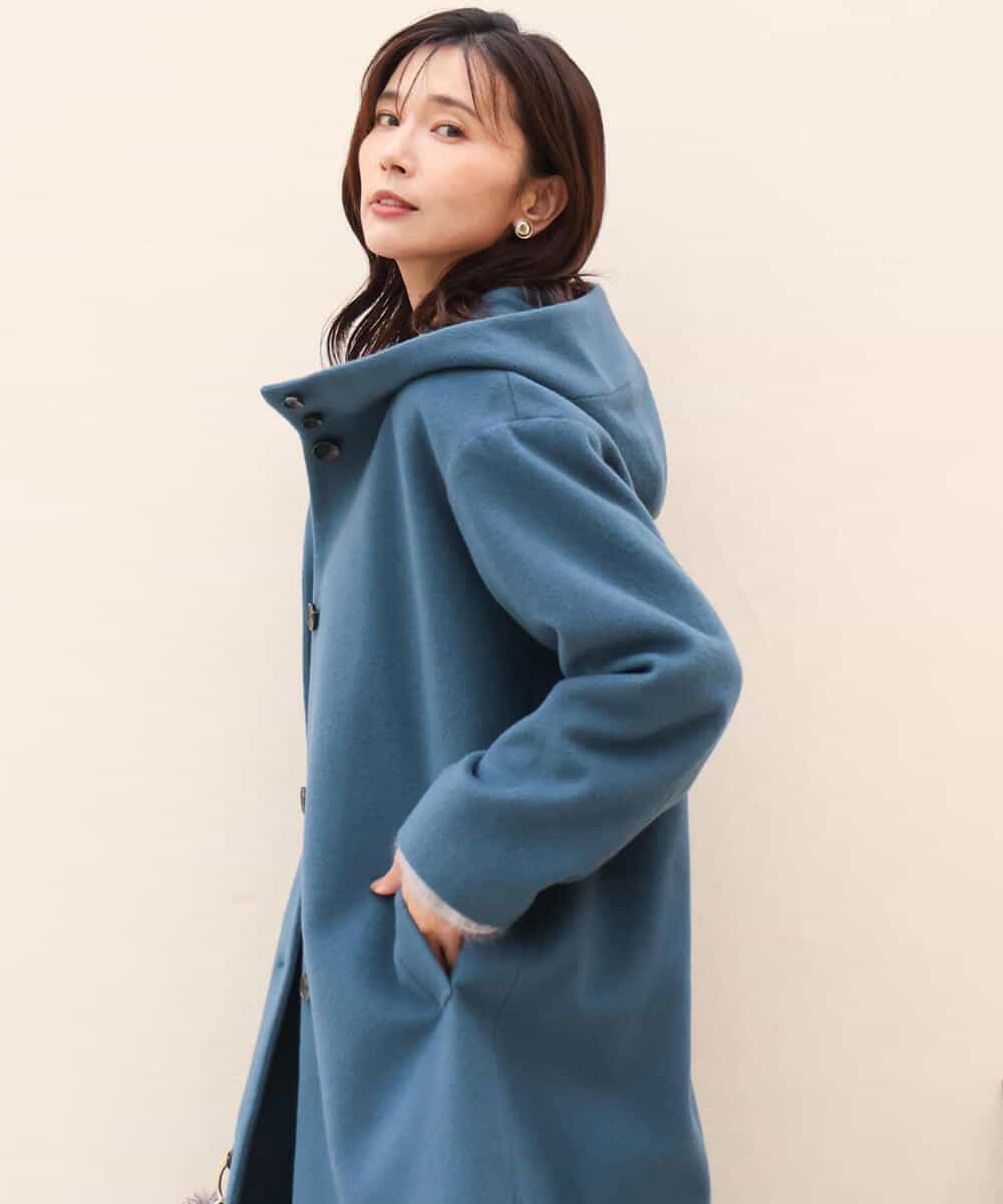 FKUAG52380 MK MICHEL KLEIN(MK ミッシェルクラン) SUPER100sウール フーデットミドルコート セージグレー