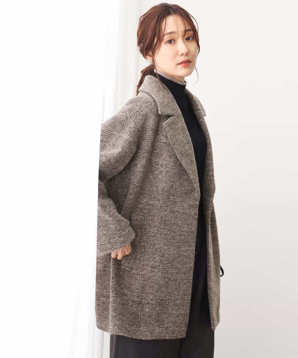 FKUAV51290 MK MICHEL KLEIN(MK ミッシェルクラン) グレンチェック柄スライバーコート ブラウン