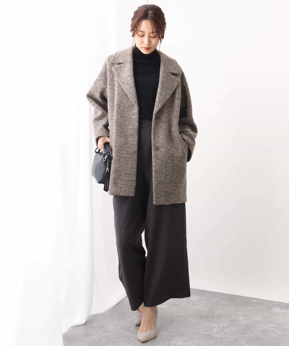 FKUAV51290 MK MICHEL KLEIN(MK ミッシェルクラン) グレンチェック柄スライバーコート ブラウン