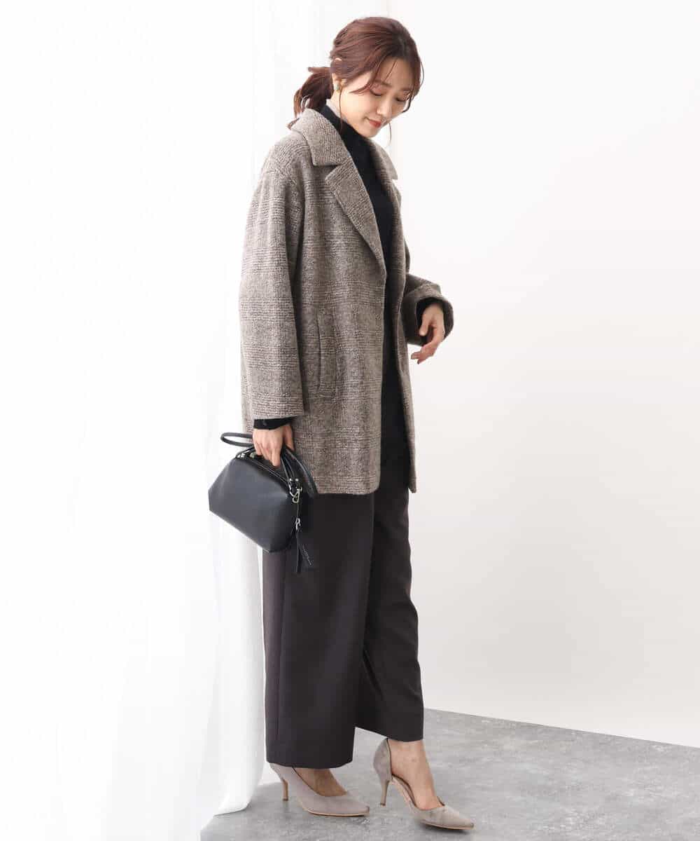 FKUAV51290 MK MICHEL KLEIN(MK ミッシェルクラン) グレンチェック柄スライバーコート ブラウン