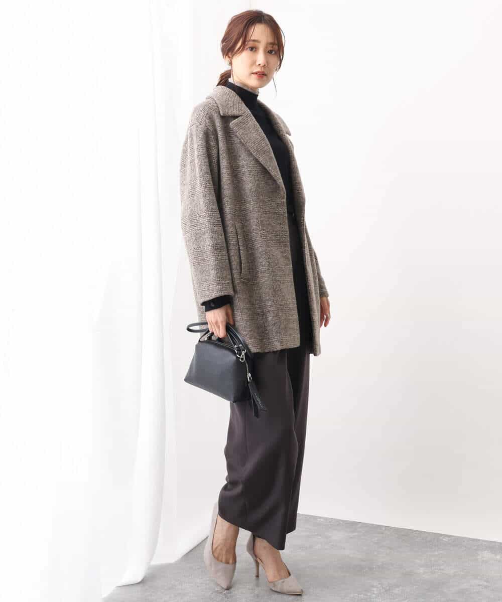 FKUAV51290 MK MICHEL KLEIN(MK ミッシェルクラン) グレンチェック柄スライバーコート ブラウン