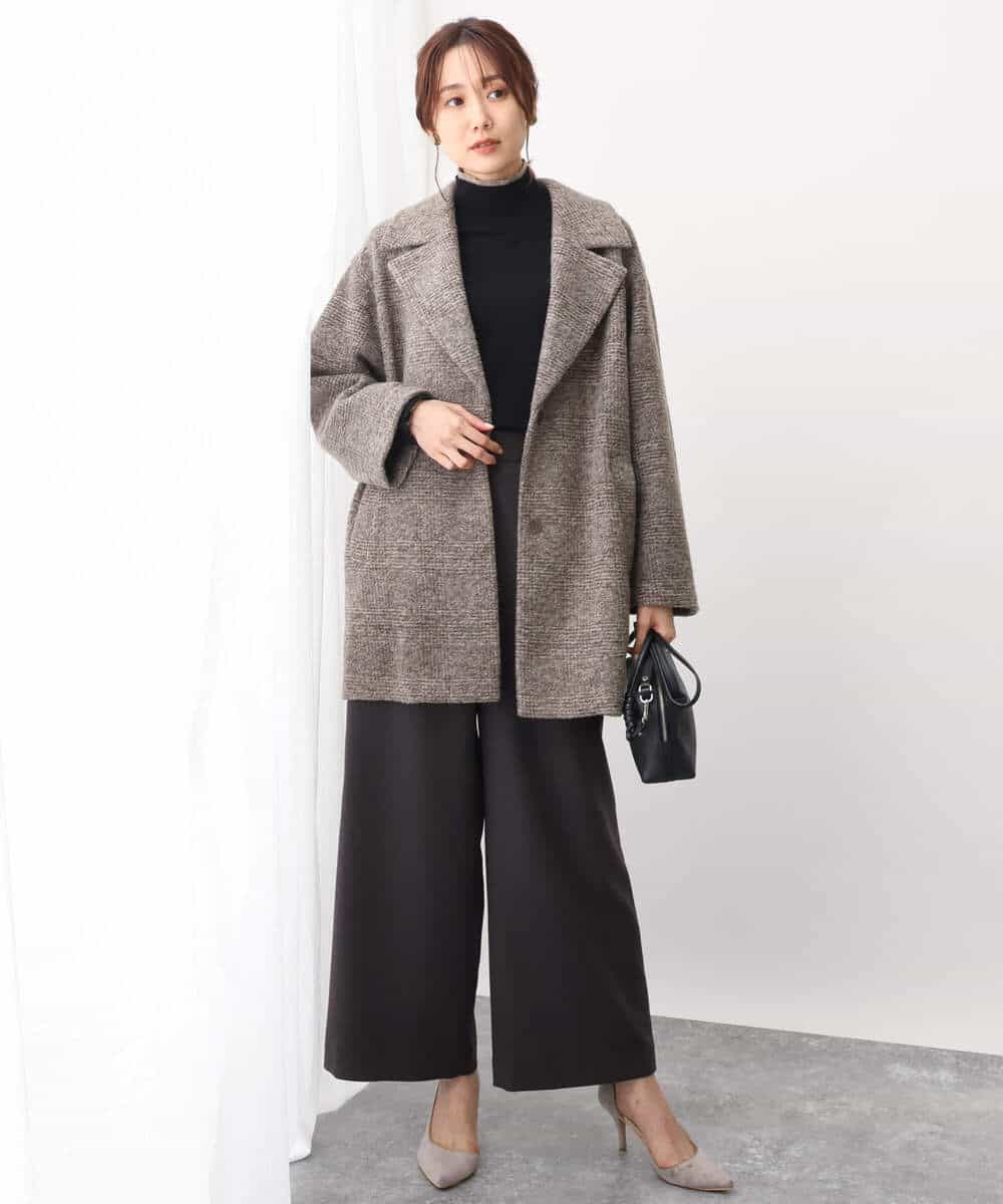 FKUAV51290 MK MICHEL KLEIN(MK ミッシェルクラン) グレンチェック柄スライバーコート ブラウン