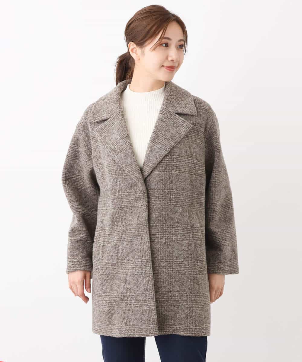 FKUAV51290 MK MICHEL KLEIN(MK ミッシェルクラン) グレンチェック柄スライバーコート ブラウン