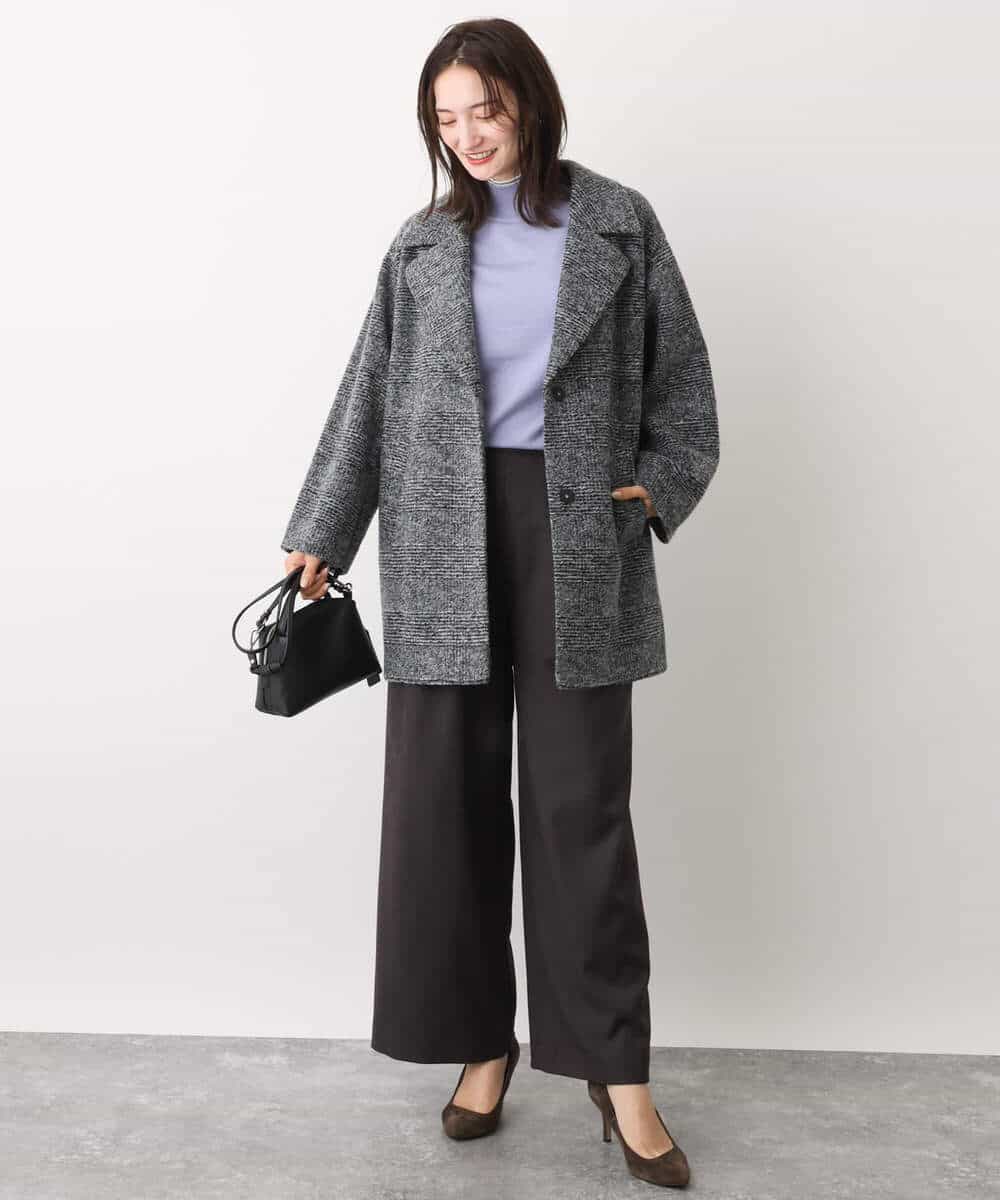 FKUAV51290 MK MICHEL KLEIN(MK ミッシェルクラン) グレンチェック柄スライバーコート ブラウン