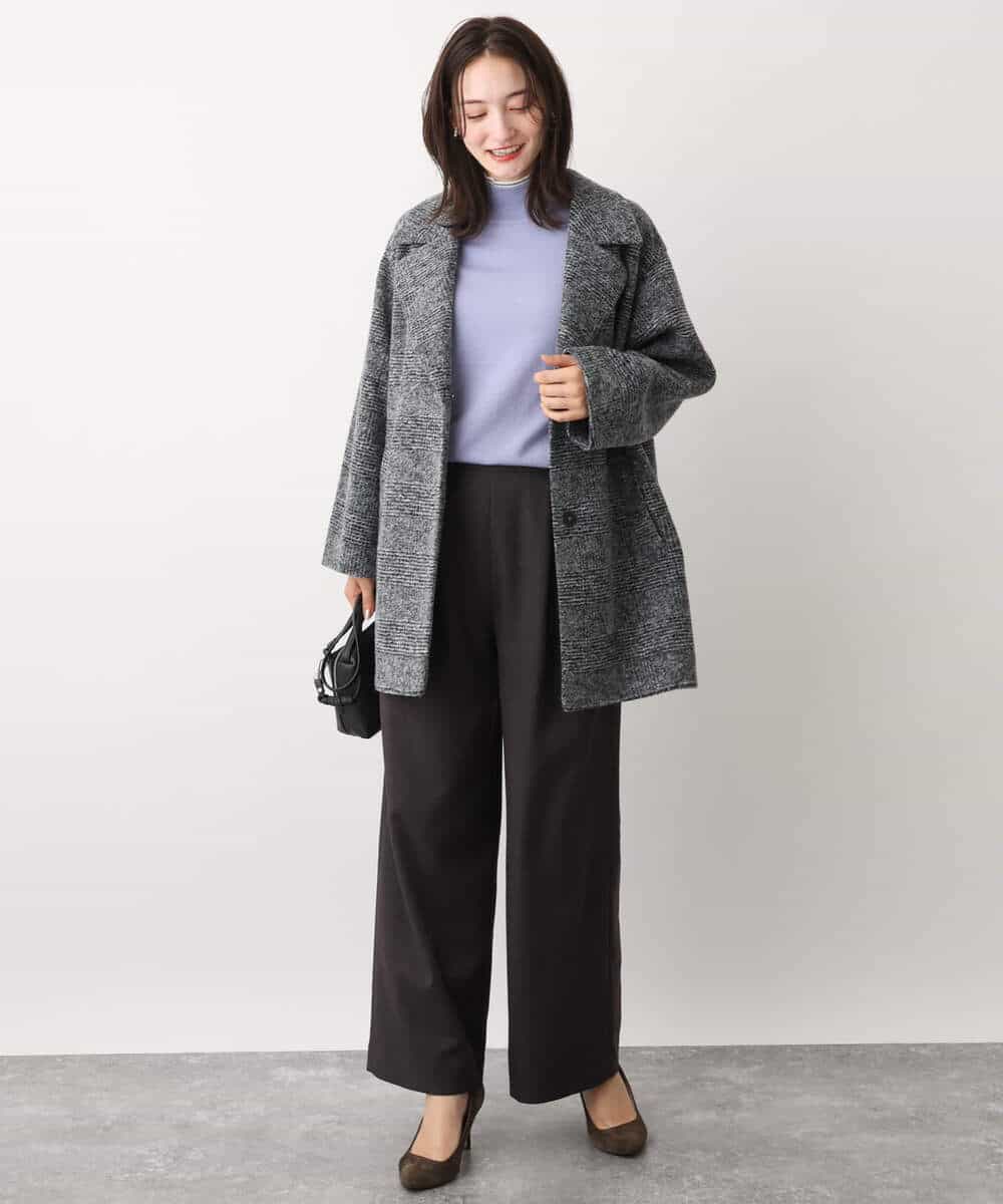 FKUAV51290 MK MICHEL KLEIN(MK ミッシェルクラン) グレンチェック柄スライバーコート ブラウン