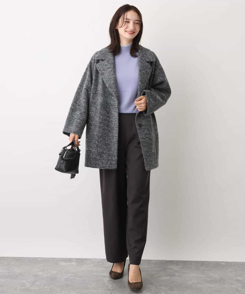 FKUAV51290 MK MICHEL KLEIN(MK ミッシェルクラン) グレンチェック柄スライバーコート ブラウン