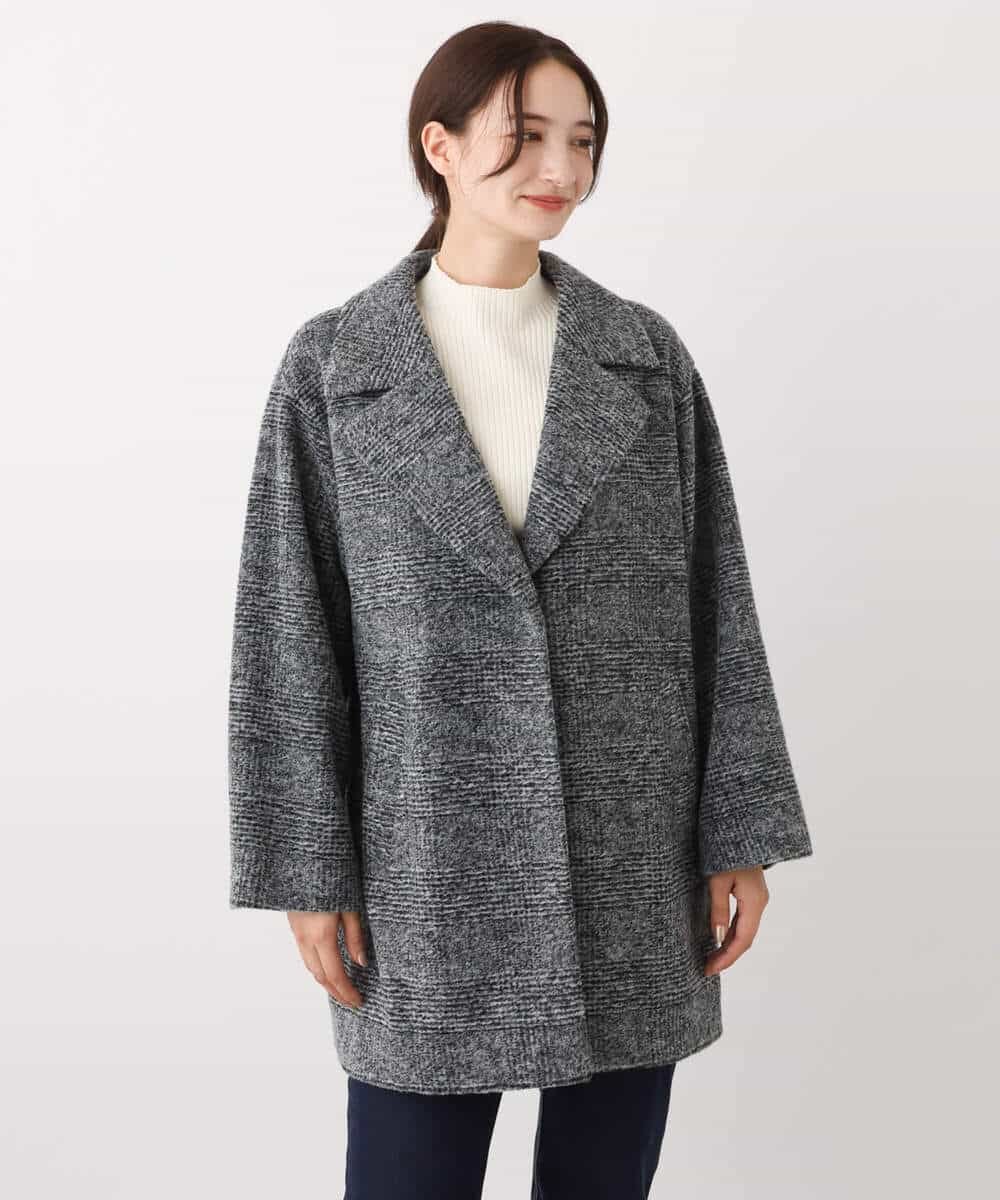 FKUAV51290 MK MICHEL KLEIN(MK ミッシェルクラン) グレンチェック柄スライバーコート ブラウン