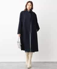 FKUAV56380 MK MICHEL KLEIN(MK ミッシェルクラン) ウールナイロンモッサ スタンドカラーロングコート ネイビー