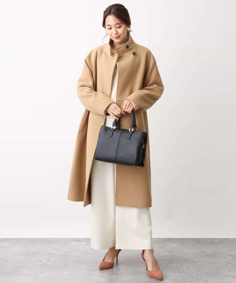 FKUAV56380 MK MICHEL KLEIN(MK ミッシェルクラン) ウールナイロンモッサ スタンドカラーロングコート キャメル