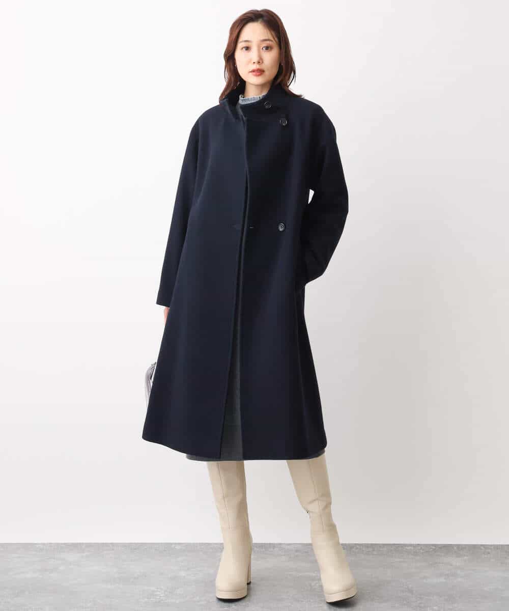 FKUAV56380 MK MICHEL KLEIN(MK ミッシェルクラン) ウールナイロンモッサ スタンドカラーロングコート キャメル