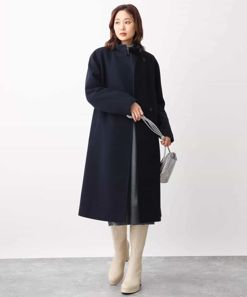 MICHELKLEIN ミッシェルクラン スタンドカラーコート ネイビー-