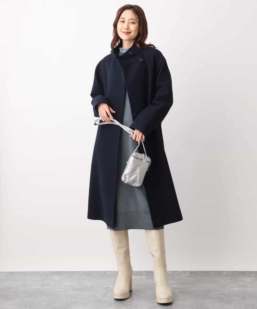 FKUAV56380 MK MICHEL KLEIN(MK ミッシェルクラン) ウールナイロンモッサ スタンドカラーロングコート キャメル