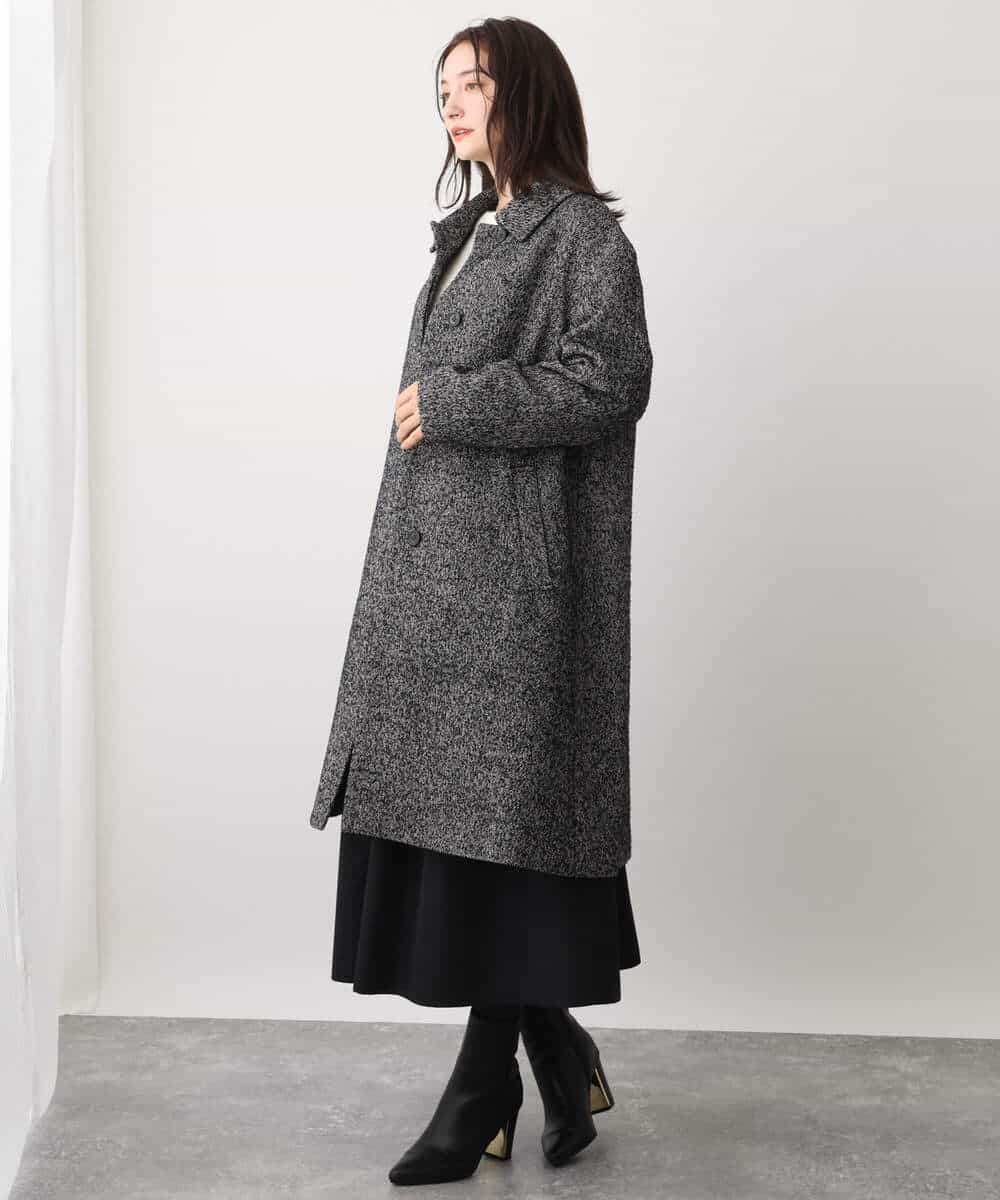 FKUAV60380 MK MICHEL KLEIN(MK ミッシェルクラン) ループツイードヘリンボーンステンカラーコート ライトグレー