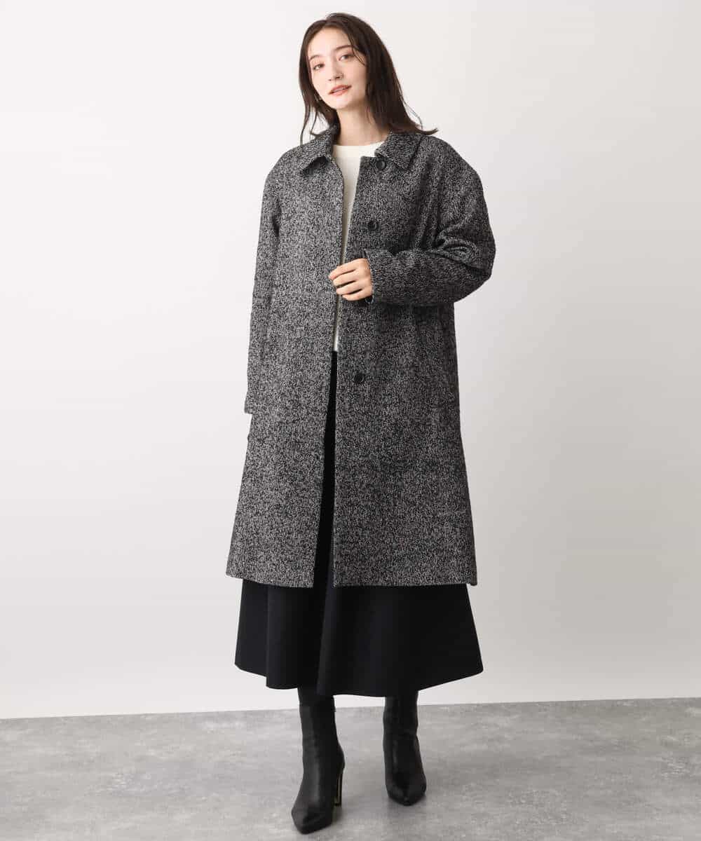 FKUAV60380 MK MICHEL KLEIN(MK ミッシェルクラン) ループツイードヘリンボーンステンカラーコート ライトグレー