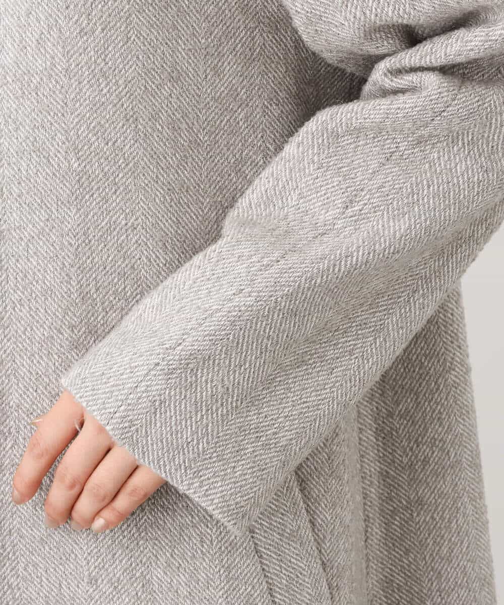 FKUAV60380 MK MICHEL KLEIN(MK ミッシェルクラン) ループツイードヘリンボーンステンカラーコート ライトグレー
