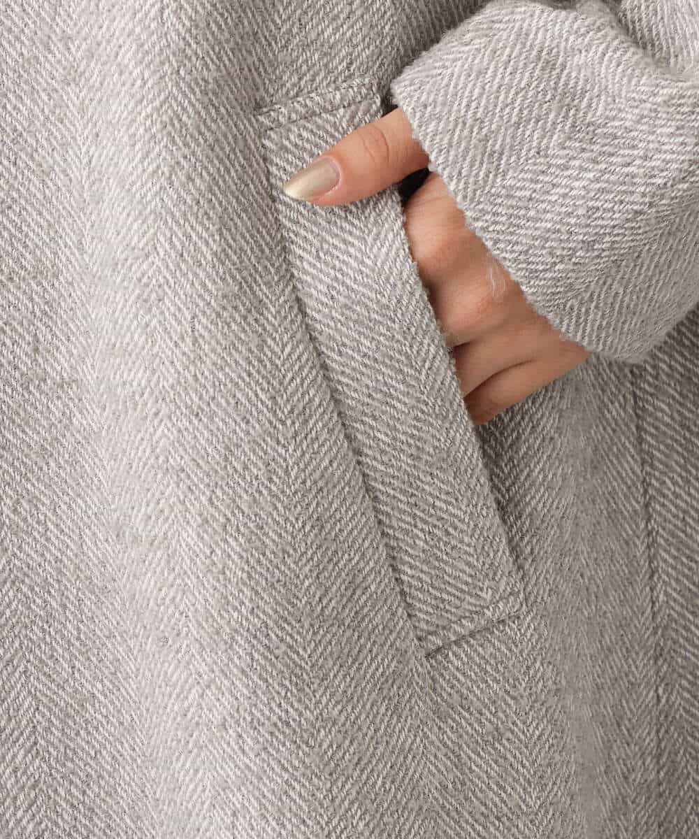 FKUAV60380 MK MICHEL KLEIN(MK ミッシェルクラン) ループツイードヘリンボーンステンカラーコート ライトグレー