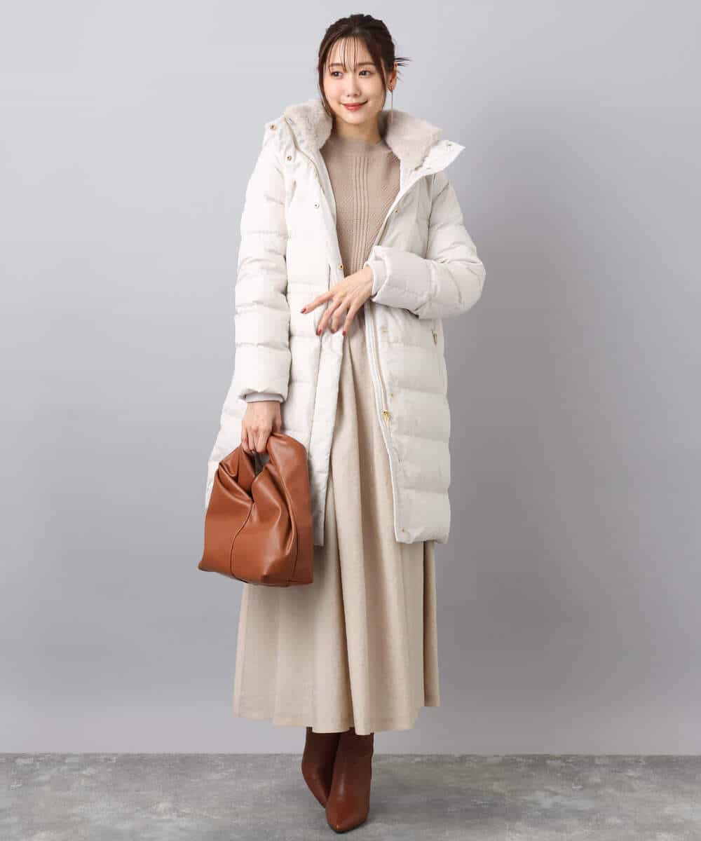 FKVAD50350 MK MICHEL KLEIN(MK ミッシェルクラン) ベーシックタフタ ロングダウンコート/撥水加工 モカ