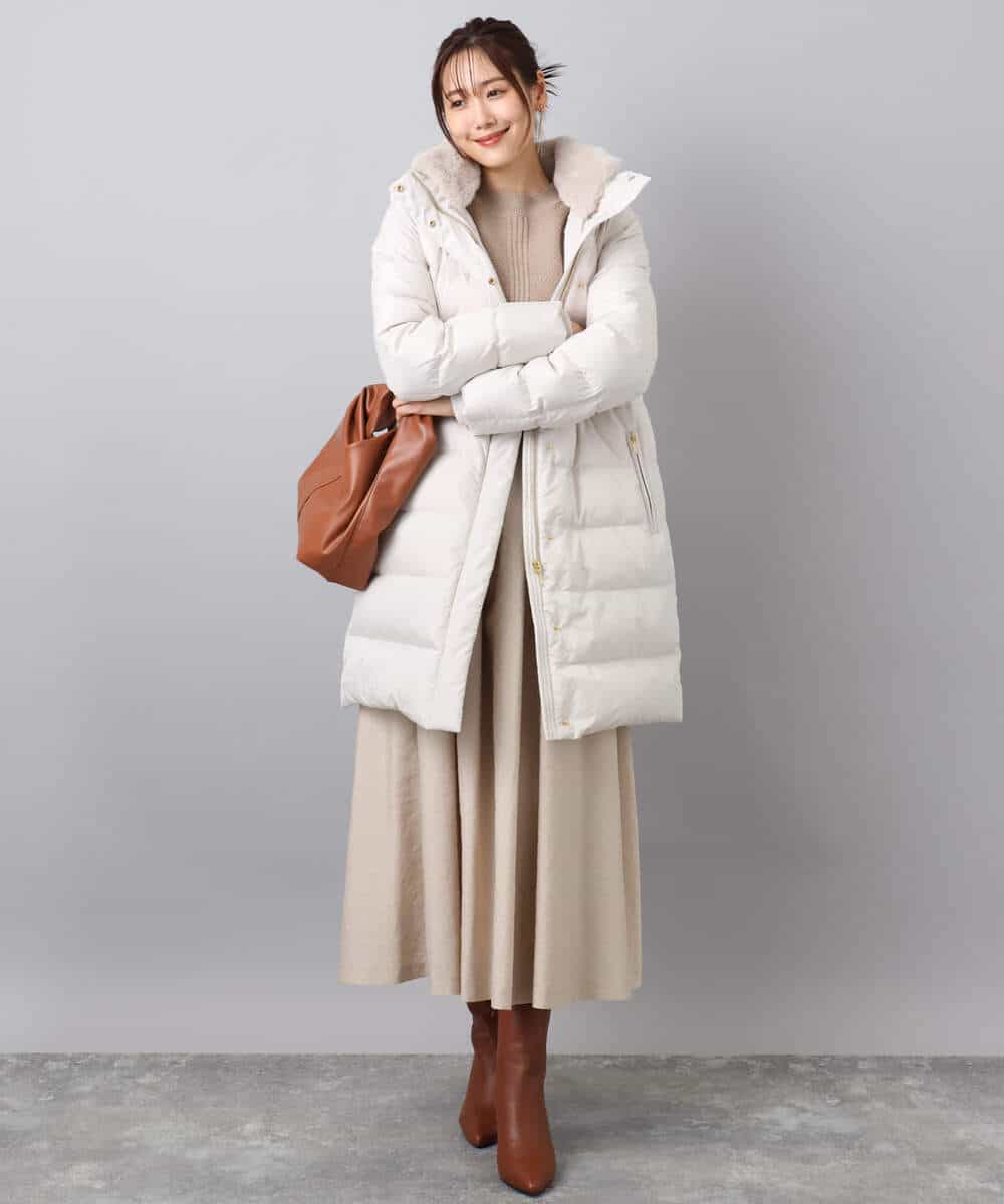 FKVAD50350 MK MICHEL KLEIN(MK ミッシェルクラン) ベーシックタフタ ロングダウンコート/撥水加工 モカ