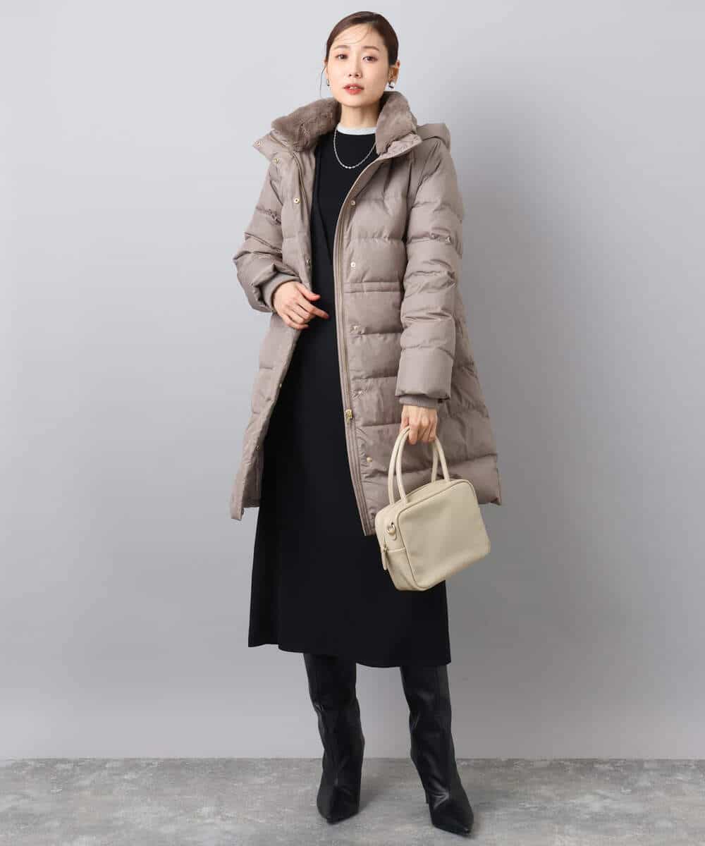 FKVAD50350 MK MICHEL KLEIN(MK ミッシェルクラン) ベーシックタフタ ロングダウンコート/撥水加工 モカ