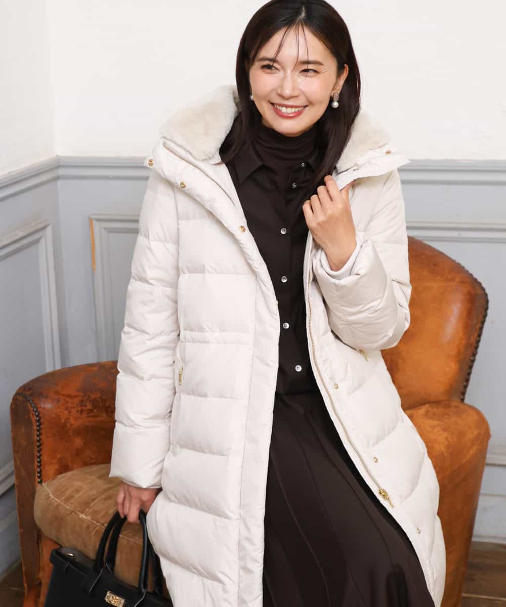 FKVAG50370 MK MICHEL KLEIN(MK ミッシェルクラン) [撥水/リサイクルダウン]ベーシックタフタロングダウンコート アイボリー