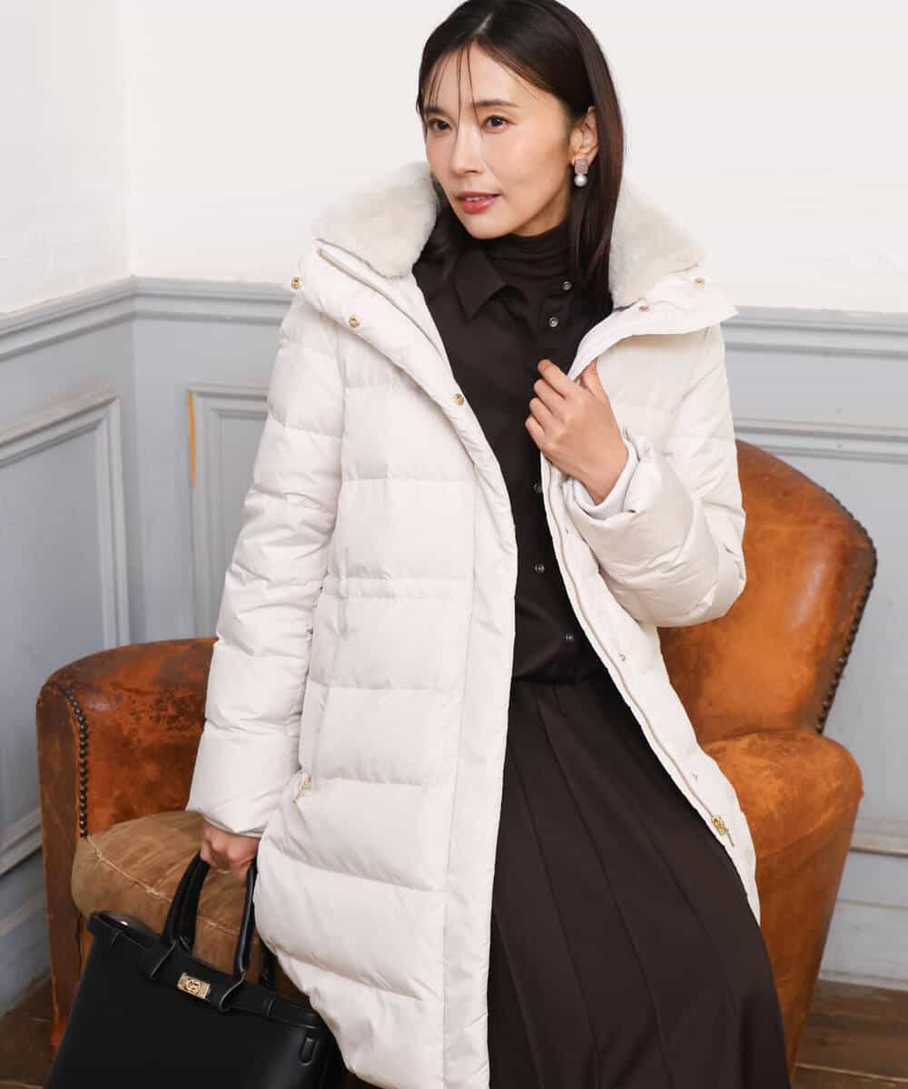 FKVAG50370 MK MICHEL KLEIN(MK ミッシェルクラン) [撥水/リサイクルダウン]ベーシックタフタロングダウンコート アイボリー