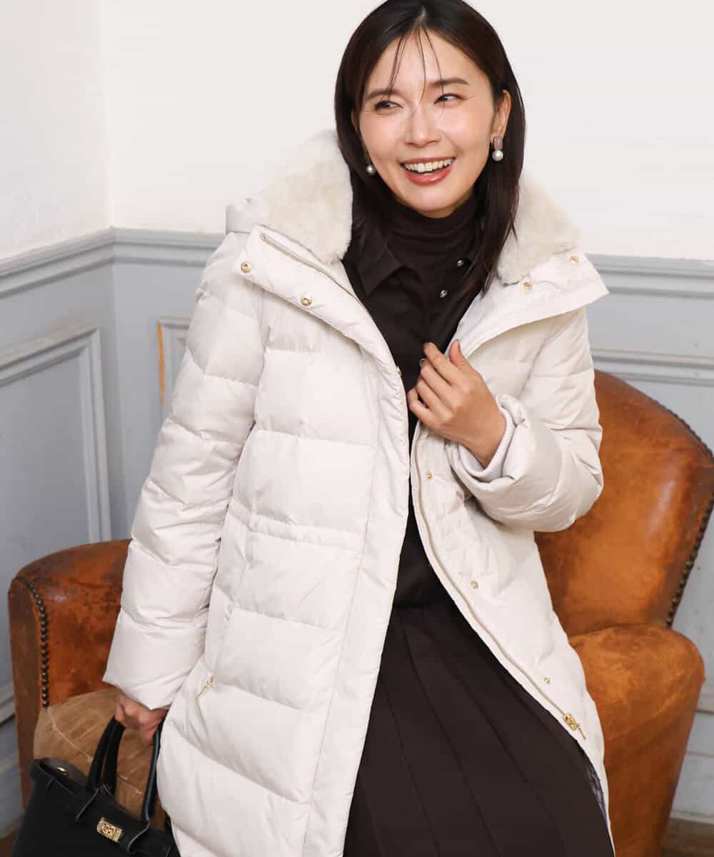 FKVAG50370 MK MICHEL KLEIN(MK ミッシェルクラン) [撥水/リサイクルダウン]ベーシックタフタロングダウンコート アイボリー